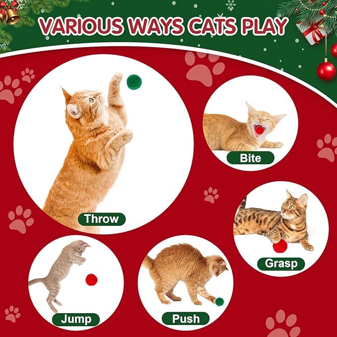 Cat Toy Balls with Launchers Set (2+60), 60 Pom Pom Balls & 2 Ball Launchers, Cat Enrichment Toys, Interactive Cat Toy, Soft & Safe Cat Toys, for Cat