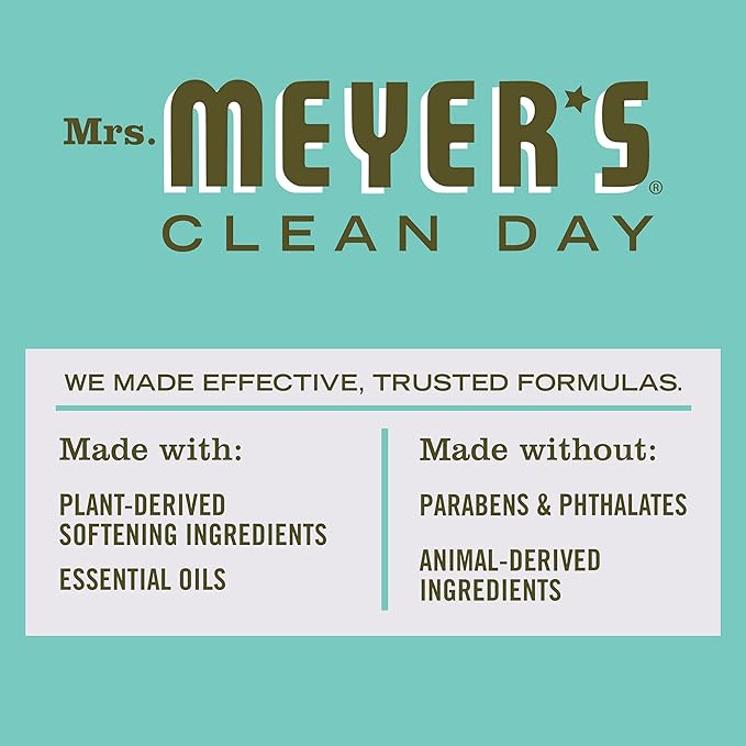 MRS. MEYER'S CLEAN DAY Liquid Fabric Softener, Infused with Essential Oils, Paraben Free, Basil, 32 oz (32 Loads)