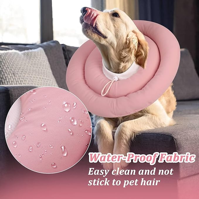IDOMIK Dog Recovery Collar, Waterproof Soft Dog Cone After Surgery, Comfy Protective Elizabethan Collar Alternative for Dogs Cats, Adjustable Pet Neck Donut Cone Anti-Licking Biting Wounds,Pink,XL