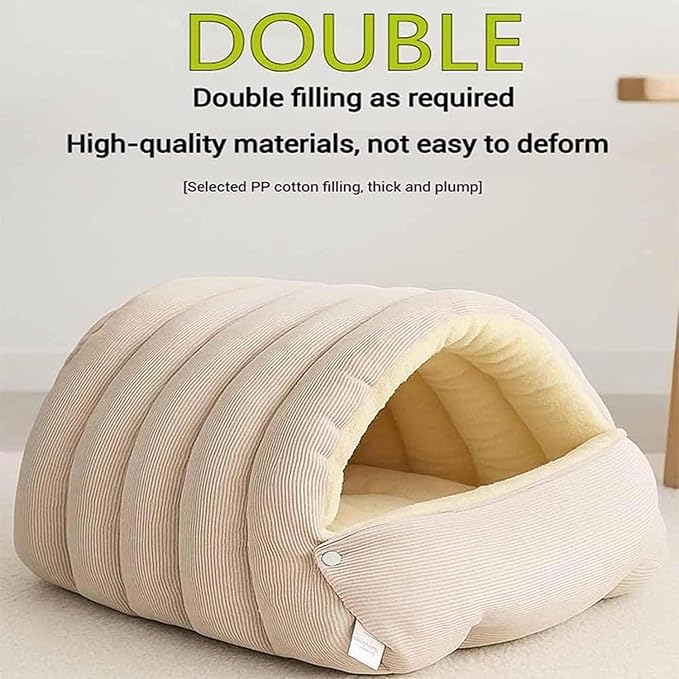 Expectation Cat Bed, Removable and Washable Winter Closed-Off Cat Bed, Soft Fluffy Warm Autumn/Winter Cats House, Washable Non-Slip Pet Sleeping Bag for Indoor Cats Small Dogs (Green,Large)