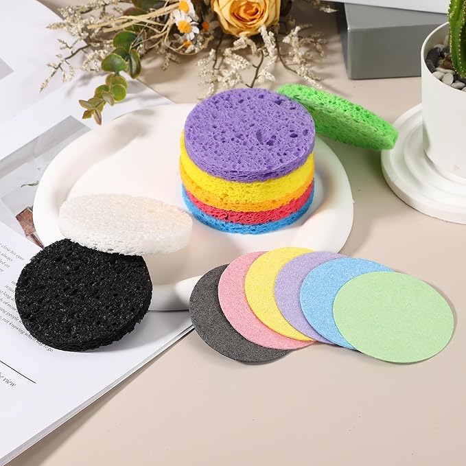 uxcell 20Pcs Cellulose Sponges, Round Kitchen Clean Sponges Non-Scratch Compressed Dish Scrubber for Kitchen Household Cookware Bathroom Cleaning & DIY, Green