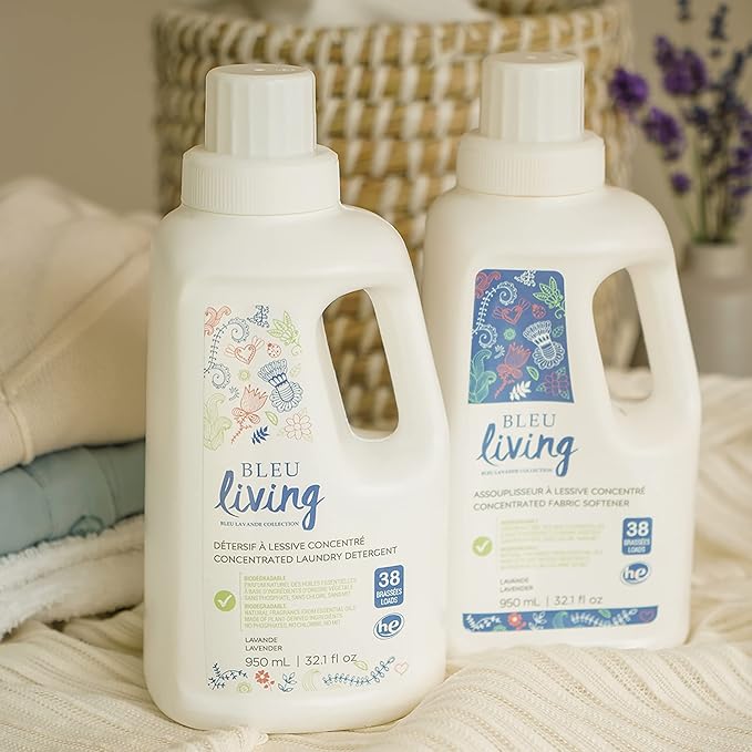 Bleu Lavande - Natural Fabric Softener & Liquid Laundry Detergent - 2x More Concentrated - Pure Lavender Essential Oil - Biodegradable - No artificial fragrances - 6 x 32.1 Fl Oz - 6 Pack