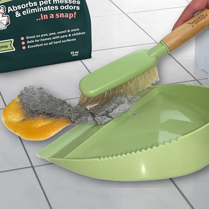 Sprinkle & Sweep Pet Accident Cleanup for all Hard Surface - Non Toxic Quick Pet Mess Cleaner & Odor Remover for Urine, Poop, Vomit, Diarrhea & Potty Training, Hair Balls (1Bag + Sweeper Kit)