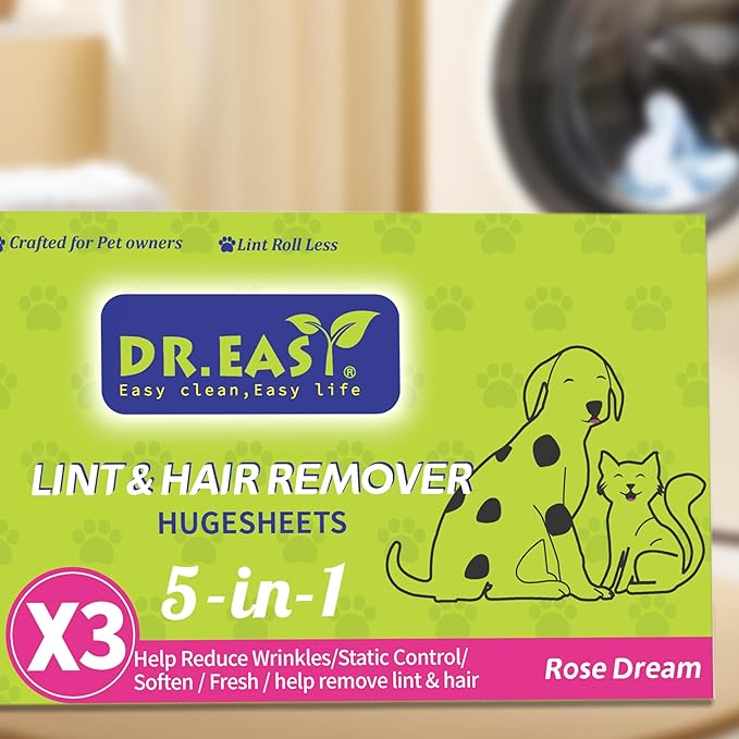 r.Easy LINT & HAIR REMOVER Pet HUGESHEETS with 3X Dryer Sheets, Rose Dream, 200 Count,PLANT&MINERAL-BASED FORMULA