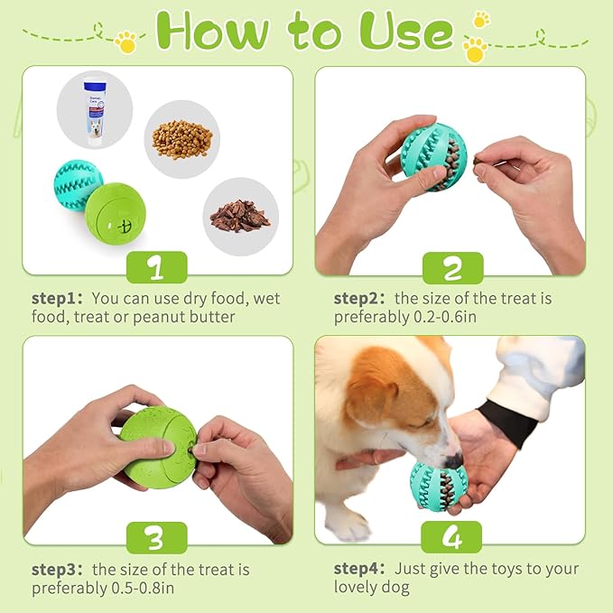 HIPPIH Dog Puzzle Toy 2 Pack, Interactive Dog Toys for Treat Dispensing, Durable Puppy Toys for Teething, Dog Treat Ball for Teeth/Slow Feeder/IQ Training/Playing, Blue-2.75‘’, Green-3.14‘’