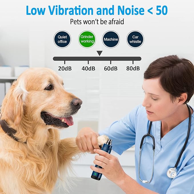 Casfuy Dog Nail Grinder with 2 LED Light - 4.8V Super Powerful 2-Speed Electric Pet Nail Trimmer for Medium Large Dogs Quiet Rechargeable Painless Paws Grooming & Smoothing Tool (Dark Blue)