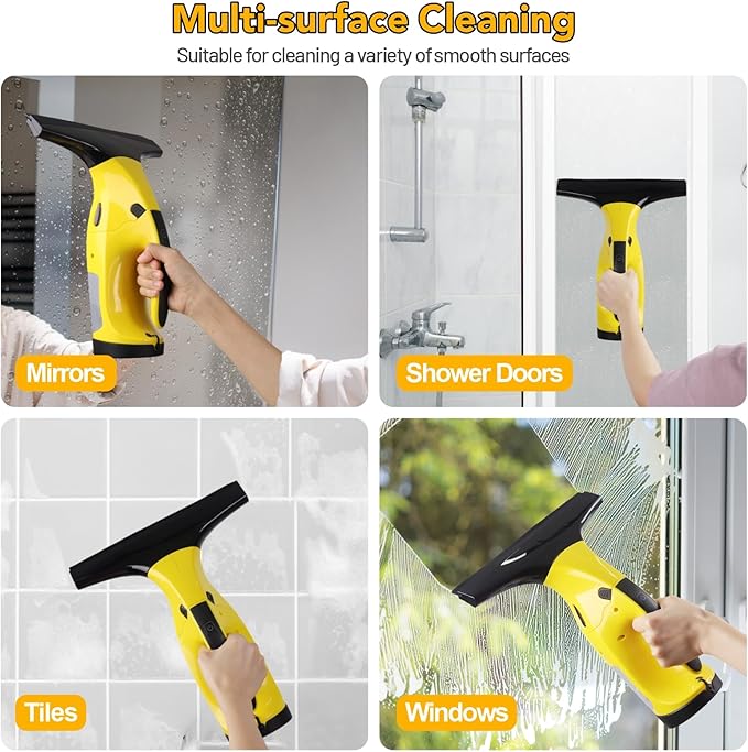 Rechargeable Window Vac, Electric Window Vacuum Squeegee, with 11 in. and 6.7 in. Squeegee Blades, Cordless Window Vacuum Cleaner Set for Cleaning Windows, Shower Doors, Mirrors, Tiles