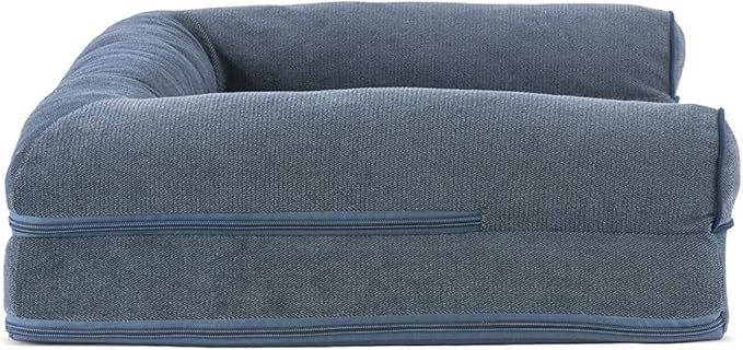 Furhaven Cooling Gel Dog Bed for Medium/Small Dogs w/ Removable Bolsters & Washable Cover, For Dogs Up to 35 lbs - Sherpa & Chenille Sofa - Orion Blue, Medium