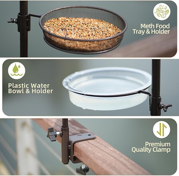 ERYTLLY Deck Hook Bird Feeder Pole Bird Feeder Porch Multi Hook Bird Feeding Station Kit Multi Feeder Hanging Kit Premium Bird Bath for Attracting Wild Birds Bird Feeder Planter Hanger