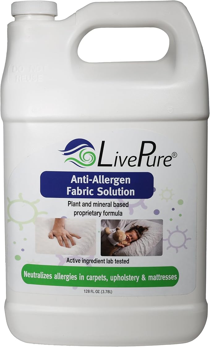 LivePure Anti-Allergen 128 OZ Fabric Spray for Household Surfaces. Plant-Based Allergy Spray for Dust Mites and Pet Dander. Fragrance Free