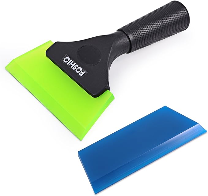 FOSHIO Squeegee Scraper Shower Mirror Glass Wiper Window Cleaner with 1 Extra Rubber Blade Non-Slip Handle for Auto Window Tint Tool Home