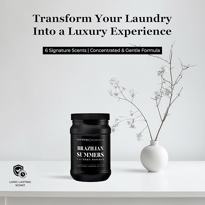Luxury Laundry Detergent Powder (Brazilian Summers) 32 Oz – Concentrated for Tough Stains and Odors, For All Washing machine types – Gentle on Fabrics