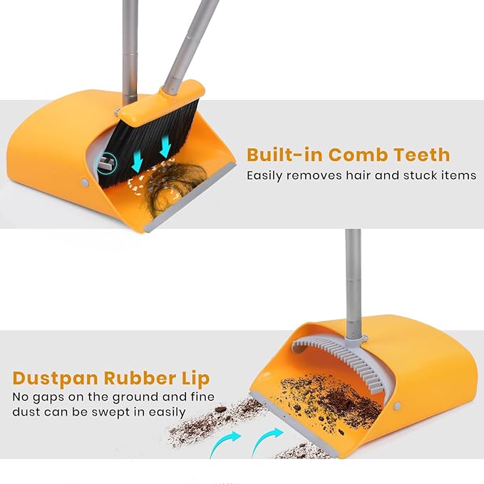 TreeLen Broom and Dustpan Set, Stand Up Broom and Dustpan for Home Cleaning