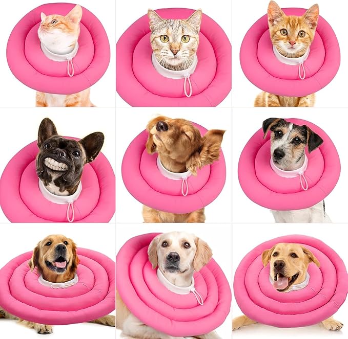 IDOMIK Dog Recovery Collar, Waterproof Soft Dog Cone After Surgery, Comfy Protective Elizabethan Collar Alternative for Dogs Cats, Adjustable Pet Neck Donut Cone Anti-Licking Biting Wounds,Rose,L
