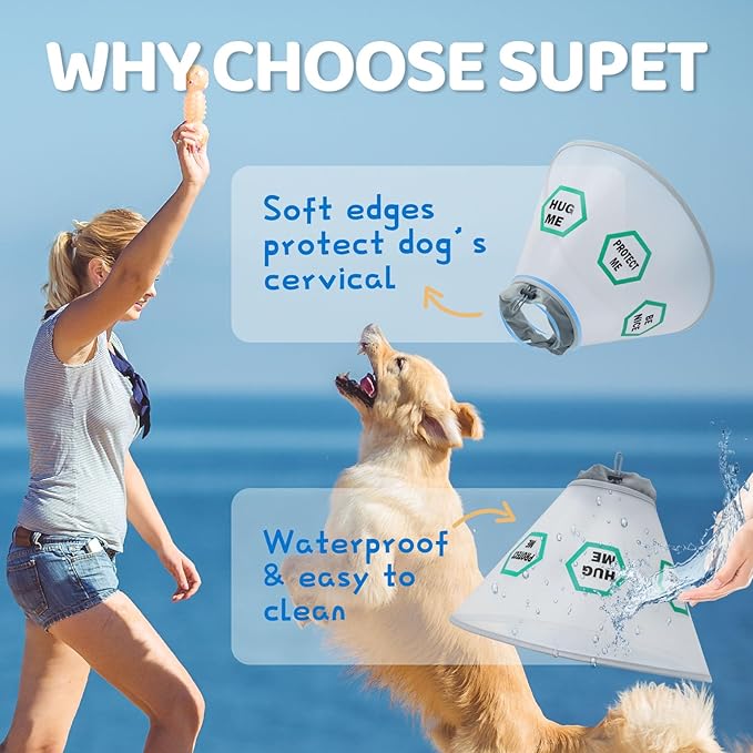 Supet Dog Cone Collar After Surgery to Stop Licking: Adjustable Recovery Elizabeth Collar Alternative for Large Medium Small Dogs, Plastic Pet Head Neck Cone (XS)
