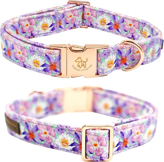 Elegant little tail Dog Collar, Rose Print Pet Collar Summer Dog Collar Durable Metal Buckle Dog Collars Cotton Pet Adjustable Dog Collars for Small Dogs