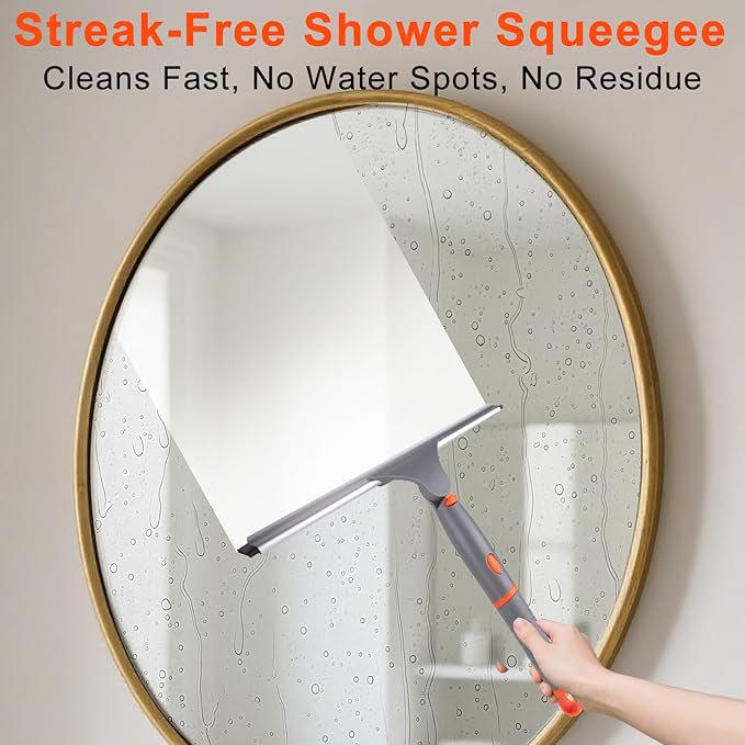 ITTAHO Swivel Shower Squeegee for Glass Doors, All-Purpose Anti-Slip Window Squeegee with 2 Blades, Window Cleaner Tool Bathroom Squeegee for Shower Doors, Tile Shower Walls，Mirrors,Car Windshields