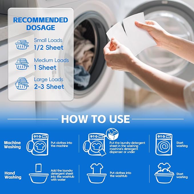 Laundry Detergent Sheets - 4 Scented 128 Loads Travel Laundry Sheets for Dorm,College,Home,Hotel,Apartment,Camping,Ruise,Road Trip,Beach Vacation,Small Space,Family School Travel Essentials