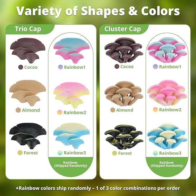 Mushroom Decor for Reptile Tank, Fish Tank, Pet-Safe Bearded Dragon Tank Accessories, Realistic Terrarium Plants for Leopard Geckos, Crested Geckos, Tree Frogs, Snakes (Forest, Trio Cap)