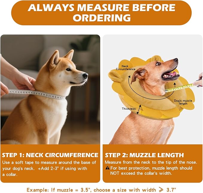 IEUUMLER Inflatable Recovery Dog Collar, Protective Donut Cone, Adjustable Soft Collar for Dog and Cat After Surgery Prevent from Biting & Scratching EU002 - Orange Lion XL