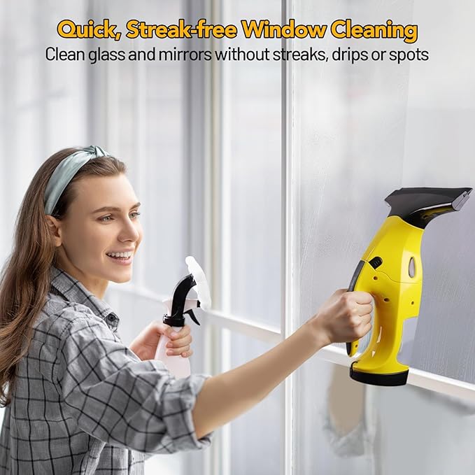 Rechargeable Window Vac, Electric Window Vacuum Squeegee, with 11 in. and 6.7 in. Squeegee Blades, Cordless Window Vacuum Cleaner Set for Cleaning Windows, Shower Doors, Mirrors, Tiles