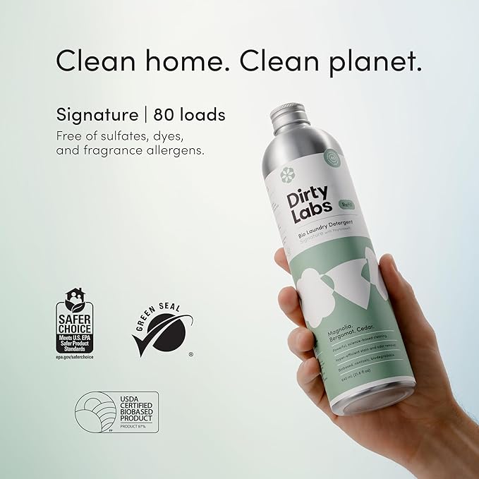 Dirty Labs | Signature Scent Bio-Liquid Laundry Detergent 80 Loads (21.6 fl oz) Hyper-Concentrated High Efficiency & Standard Machine Washing Nontoxic, Biodegradable Stain Odor Removal