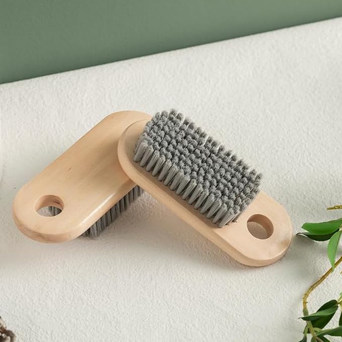 2PCS Wood Laundry Brush, Clothing Stain Remover Scrubber, Soft Bristle for Scrubbing Out Tough on Delicate, Easy to Grip Hand Washing Clothes