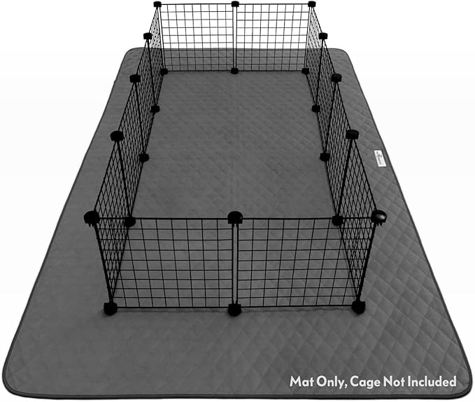 Paw Inspired 80x50 Inch Playpen Mat, Super Absorbent Fleece Cage Liner with Non-Slip Bottom, Waterproof Pet Play Pen Pad for Dogs, Rabbits, Guinea Pigs, Hamsters, Small Animals (Dark Gray)