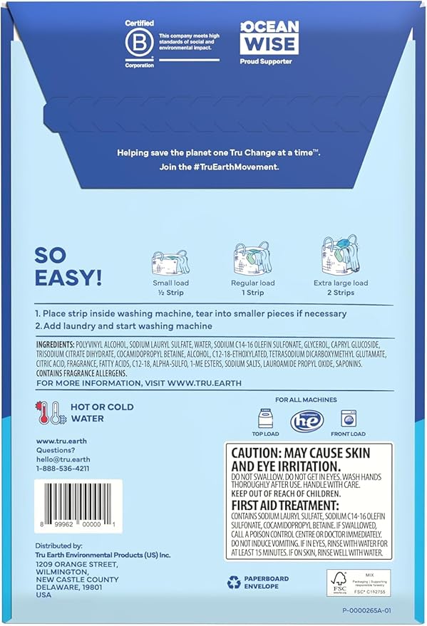 Tru Earth Compact Dry Laundry Detergent Sheets - Up to 64 Loads (32 Sheets) - Paraben-Free - Original Eco-Strip Liquidless Detergen - Fresh Linen | Packaging May Vary