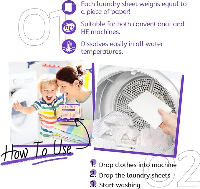 CLEARALIF Laundry Detergent Sheets 80 Sheets (Up to 160 Loads), Lavender - Great For Apartments, Dorms,Eco Friendly