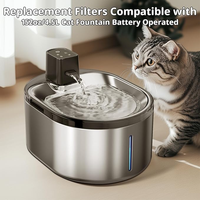 9+9 Pack Cat Water Fountain Filter & Sponges for 152oz/4.5L Wireless Cat Water Fountain,Triple Filtration System for PTM-643 models