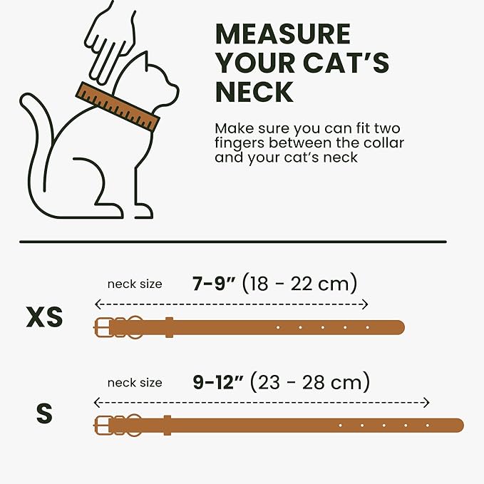 BRONZEDOG Leather Cat Collar with Removable Bells Non Breakaway Kitten QR Tag for Girl Boy (9" - 12" Cats/Mini Dogs, Light Brown & Silver)