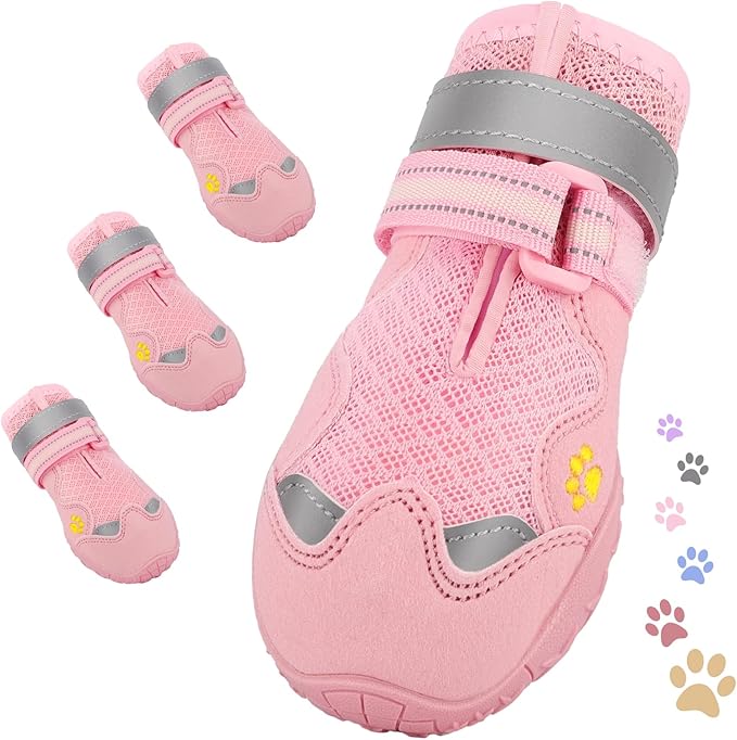 Dog Shoes for Large Medium Small Dog, Mesh Breathable Dog Shoes for Hot Pavement, Anti-Slip Dogs Boots Paw Protectors with Reflective for Outdoor Walking Indoor Hardfloors (Size 4)