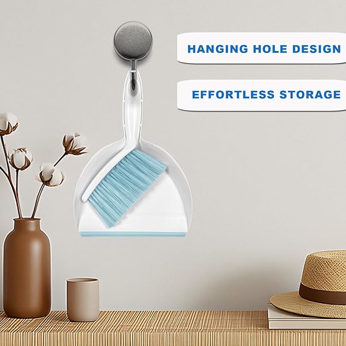 Mini Broom and Dustpan Set Small Dust pan & Brush Set Portable Cleaning Tools for Home Office RV Camping Learning (Blue)