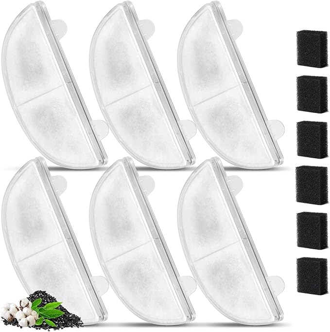 6 Pack Replacement Filters for WF20/CF20 Wireless Pumps Cat Water Fountain, ZEKIRY Cat Water Fountain Filters, Triple Action Pet Fountain Filter Replacement