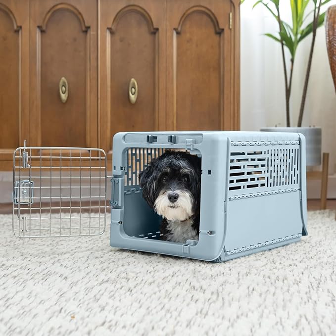 SportPet Designs Collapsible X-Small Pet Travel Carrier (Blue), Hard-Sided Kennel for Small Dogs, Puppies, Cats, Kittens, Animals up to 20lbs, Washable Home & Outdoor Pet Crate, 19.6"L x 13.5"W x 12"H