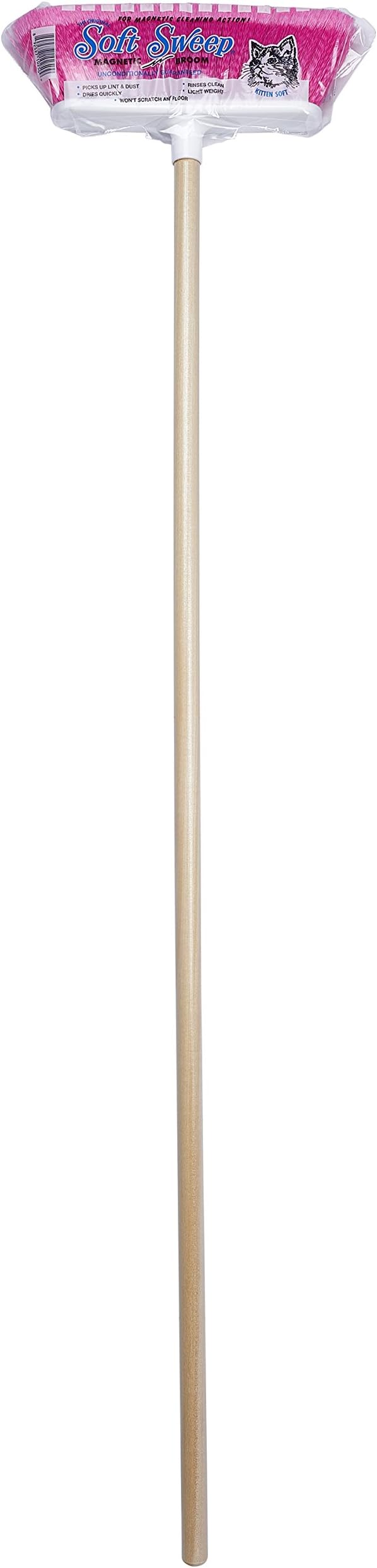 The Original Soft Sweep Magnetic Action Fuchsia Broom with Natural Finish Wood Handles (12 Fuchsia Brooms)