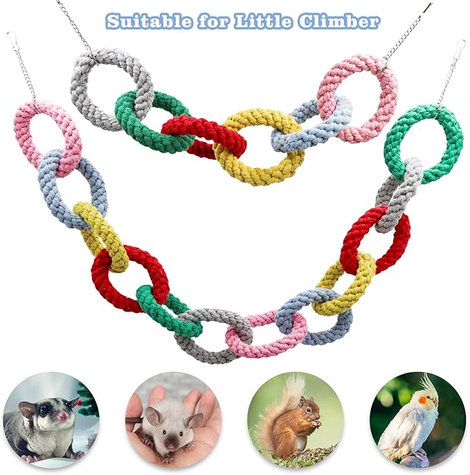 Sugar Glider Toys, Hanging Cotton Rope Ring Climbing Toy for Little Pet, Rat Toys, Sugar Glider Cage Accessories, Exercise Toys for Sugar Glider, Rat, Squirrel, Bird, Other Little Climber （Short）
