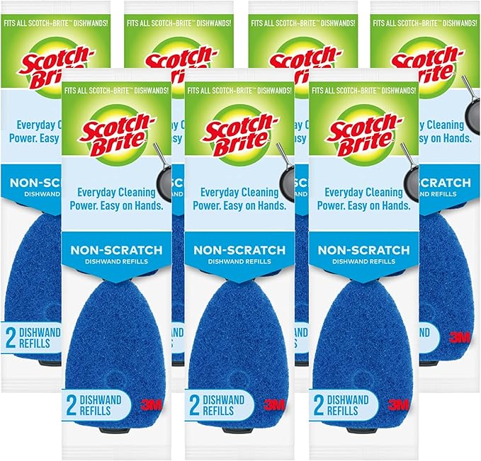 Scotch-Brite Non-Scratch Dishwand Refill, 14 Dish Wand Sponge Refills, Removes Stuck-on Food, Best for Nonstick Pots and Pans, Glass, Tubs & Showers, Fits all Scotch Brite Dishwands