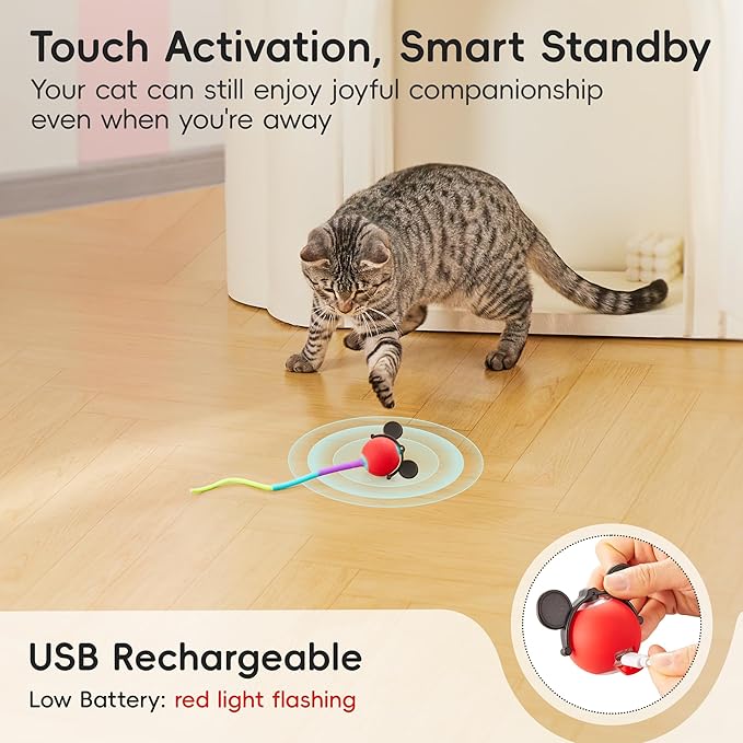 Potaroma Interactive Moving Ball Cat Toys with Fluffy Tail, Chargeable Kitten Toy for Indoor Kitten Exercise, Smart Interactive Cat Rolling Ball, 2 Inches