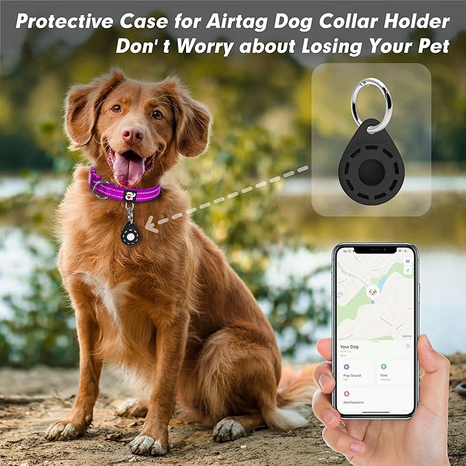 azuza Reflective Dog Collar with Airtag Holder, Soft Neoprene Padded Pet Collar with ID Tag Ring, Adjustable for Small Dogs,Purple,S