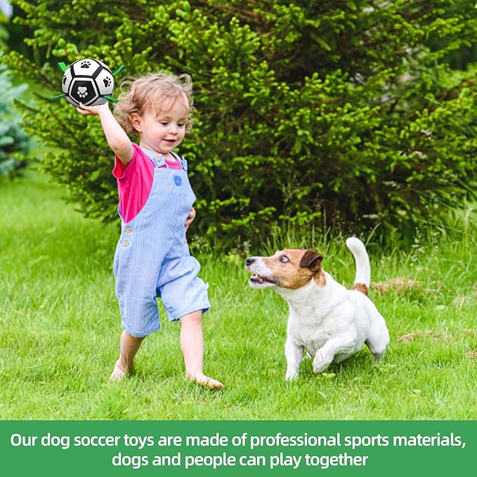 QDAN Dog Toys Soccer Ball with Straps, Interactive Toys for Tug of War, Puppy Birthday Gifts, Dog Water Toy, Durable Balls World Cup for Small Dogs（5 Inch）