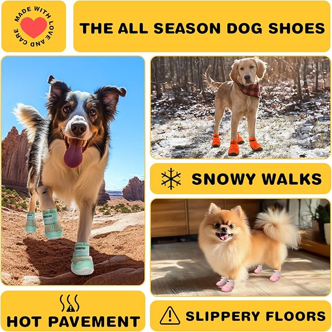 Hcpet Dog Shoes for Large Dogs, Breathable Dog Booties for Small Medium Dogs, Anti-Slip Dog Boots & Paw Protectors for Hot Pavement Winter Snow Hiking with Reflective Straps Pink Size 2