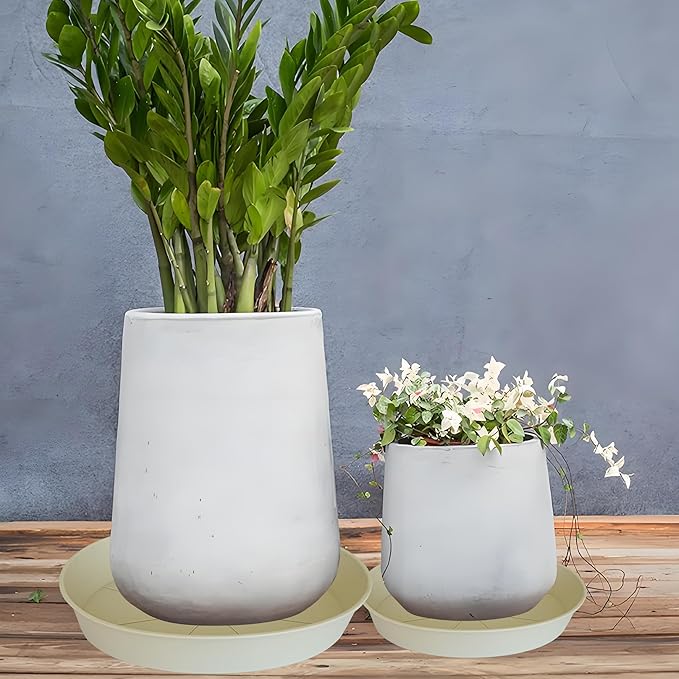 4 Pack of 16 inch Plant Saucer (13.5" Base), Heavy Duty Plant Tray for Pots, Flower Water Trays for Indoors, Bird Bath Bowls, Plant Drip Saucers for Planter 14"/15"/16" (Beige)