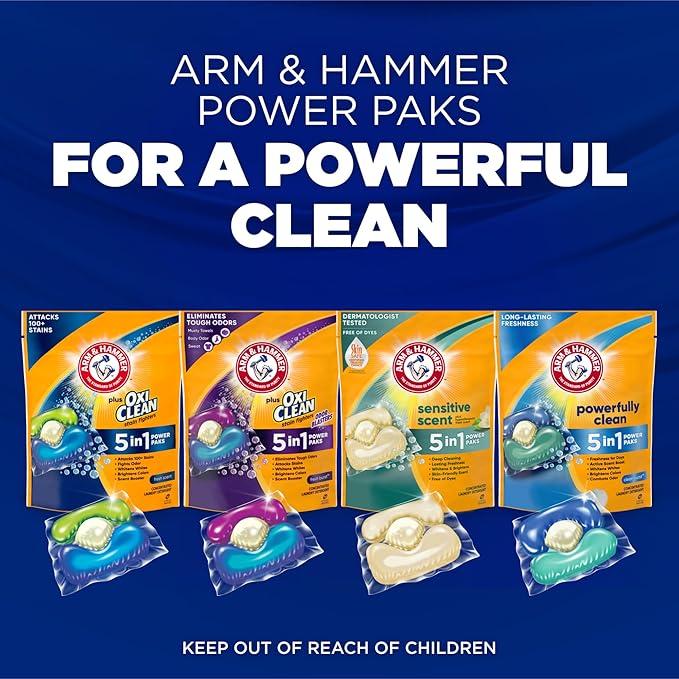 Arm & Hammer Plus OxiClean 5-in-1 Laundry Detergent Power Paks, 42 Count (Packaging may vary)