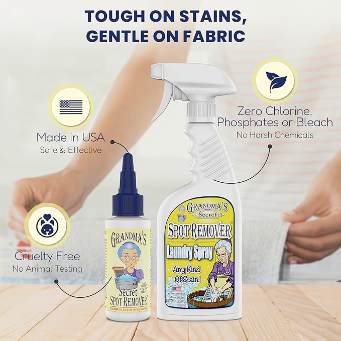 Grandma's Secret Spot Remover Laundry Spray - Chlorine, Bleach and Toxin-Free Fabric Stain Remover for Clothes - Removes Oil, Paint, Blood and Pet Stains - 2 Oz, 3 Pack