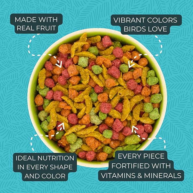 ZuPreem FruitBlend Bird Pellets, Daily Bird Food for Cockatiel, Lovebird, Quaker, Small Conure, Lorikeet, Core Nutrition for Medium Birds, Cockatiel Pellets, Conure Food (M, 2 lbs)