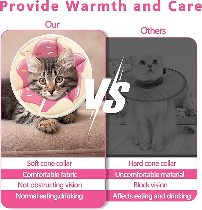 Soft Adjustable Cat Cone Collar, Comfortable Recovery Collar for Cats After Surgery (Pink, Medium)