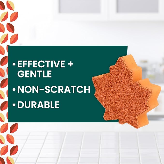 Scotch-Brite Brite Harvest Collection, 1 Extra Gentle Leafy Clean Kitchen Sponge, 3 Pop Up Dish Sponges That Expand with Water, and 4 Dobie Non-Scratch Sponges