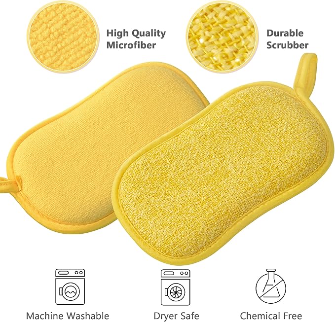 Multipurpose Kitchen Scrub Sponges, Heavy Duty Cleaning Non-Scratch Scrub Sponge, Reusable Microfiber Sponge for Household Cleaning, Random Colors (Multicolour)